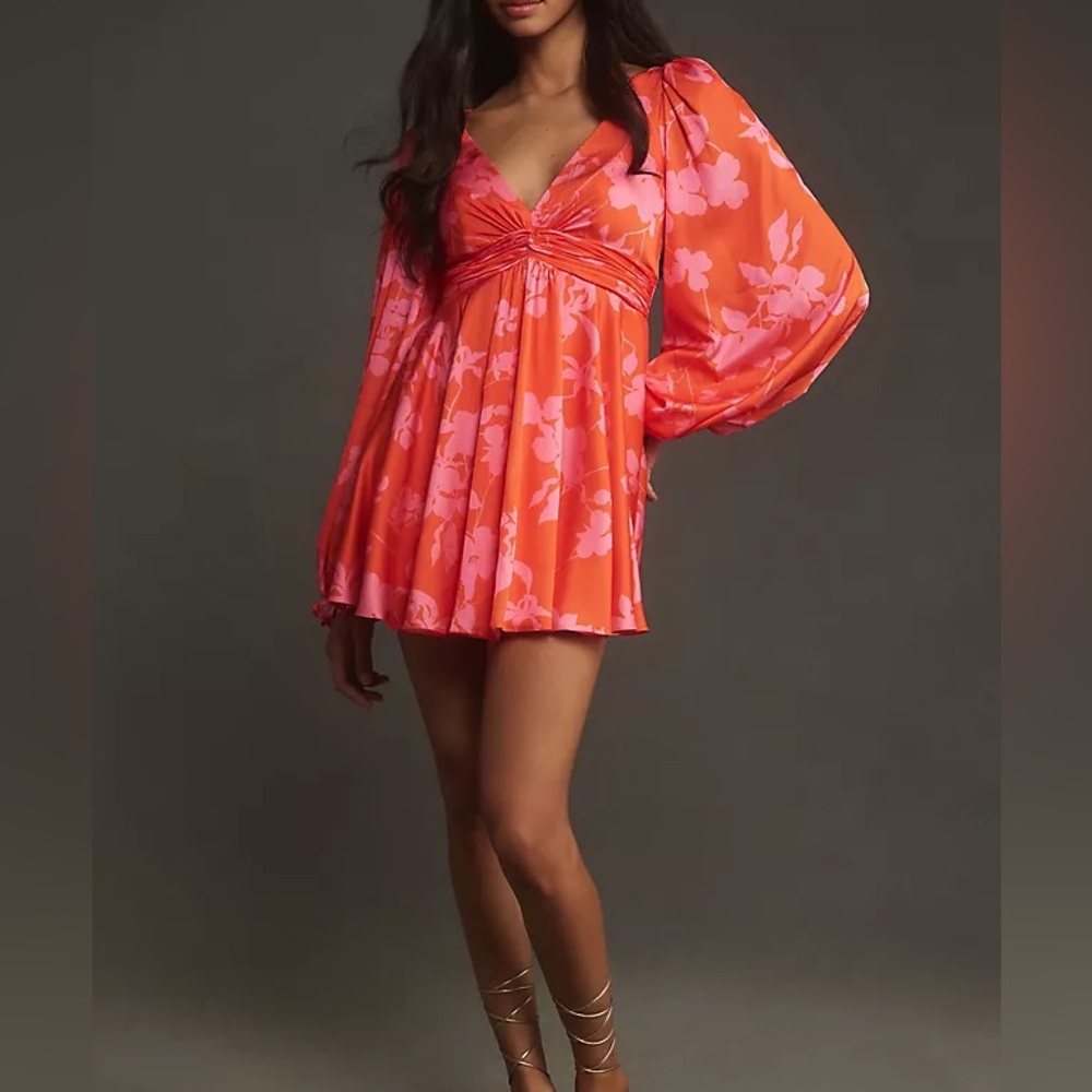 Mac Duggal Red Dress with Pink Floral Print